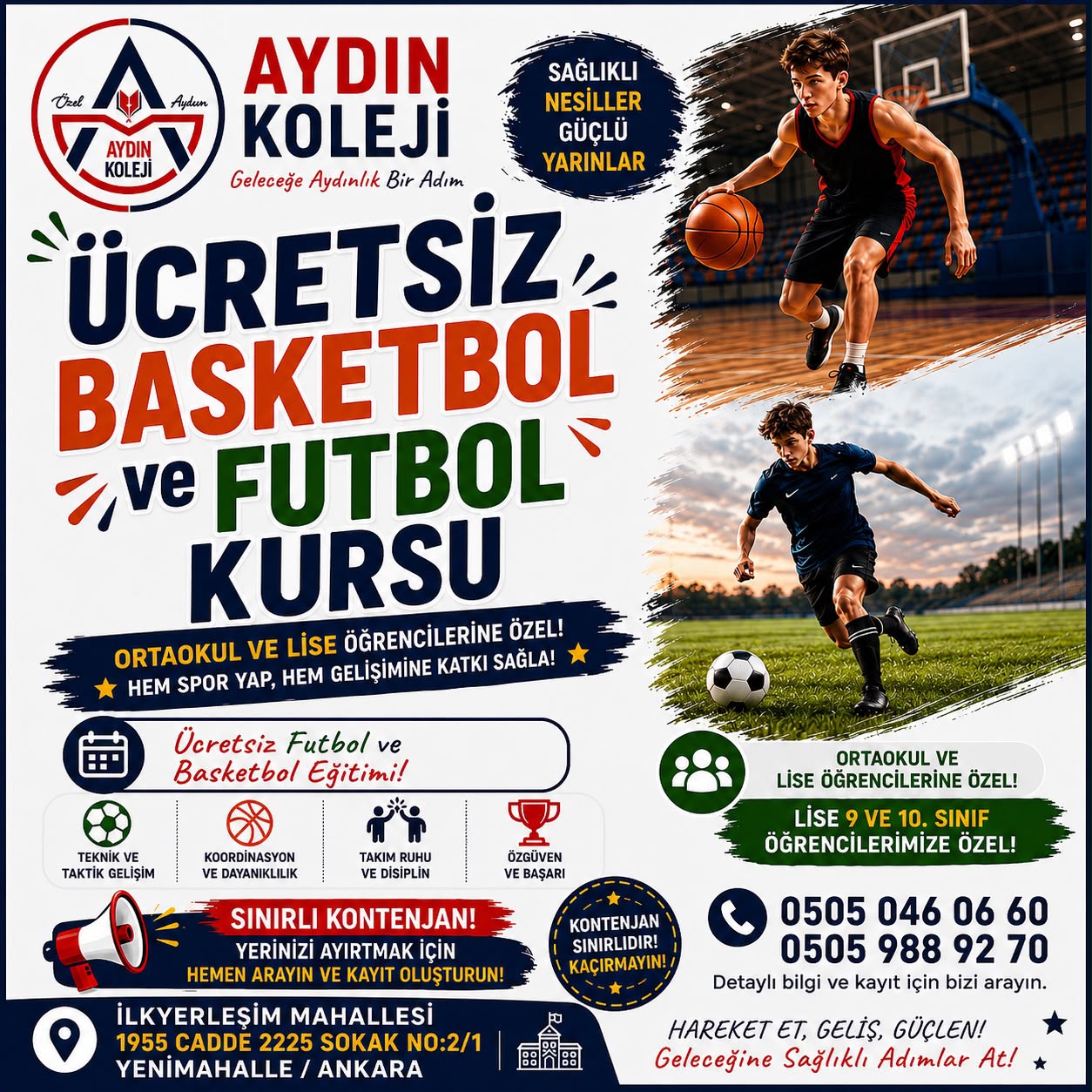 🏀⚽🏊 ÜCRETSİZ BASKETBOL VE FUTBOL KURSLARIYLA YENİ DÖNEME GÜÇLÜ BAŞLAYIN! 🤸